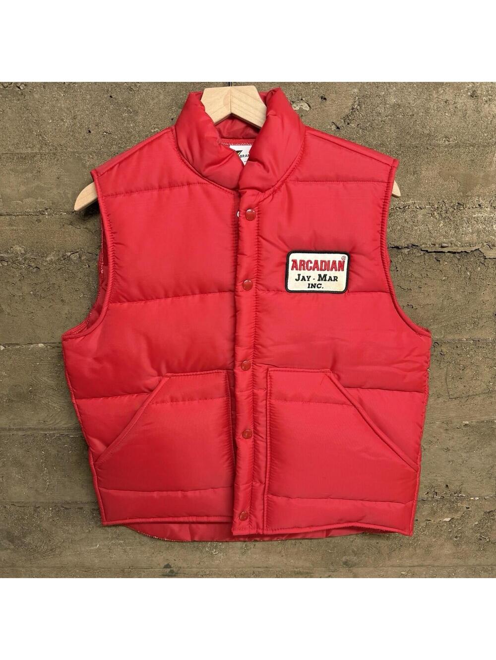 Vintage 70s Red Puffer Vest Workwear Utility Snap Front Jay Mar Size M